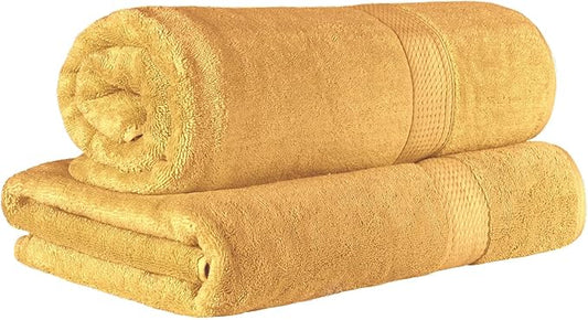 Superior Egyptian Cotton Pile Heavyweight Bath Sheet Set, Oversized Ultra Soft Luxury Towel, Absorbent Heavyweight, Guest Bath, Hotel, Resort, Spa, Pool, Home Bathroom, Shower Basics, Set of 2, Gold