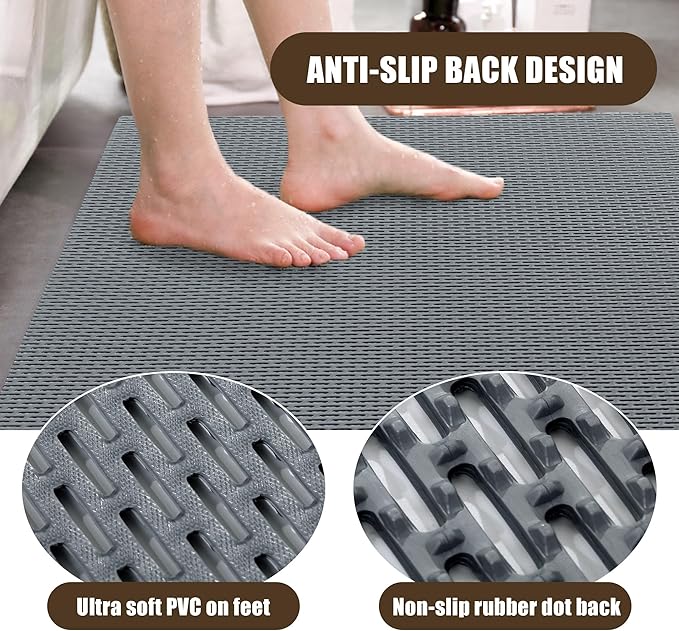 HOMBYS 35 x 24 Extra Large Shower Mat for Shower Stall Tub, Non Slip Bath Mat Bathroom Accessories, PVC Mats for Shower and Bathroom, Quick Drying, (Gray, 35"x24")