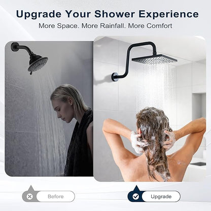 BRIGHT SHOWERS 13 Inch Shower Head Extension Arm with Flange S Shaped High Rise Extender, Long Stainless Steel Rainfall Shower Head Pipe Arm, Oil-Rubbed Bronze