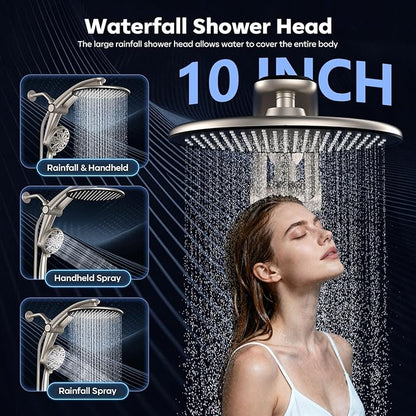 Shower Head with filtered Handheld High Pressure daul Shower Heads with Handheld Spray Combo and 10 Sprays Handheld Shower Head Detachable Shower head Built-in Magnetic Docking and Power Jets