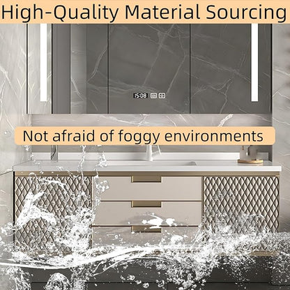 52IN Modern Bathroom Vanity - Wall-Mounted Bathroom Cabinet with LED Light | Intelligent Defogging Mirror Cabinet Includes Time Display Function, 2 Drawers & 2 Storage Cabinets (Style B)