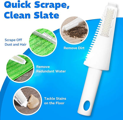 4 Pack Reusable Microfiber Mop Pads, Compatible with Wet Jet, Machine Washable Cloths, Scraper Included, Refills for All Floor Cleaning, Wet Dry - 10"- 12"