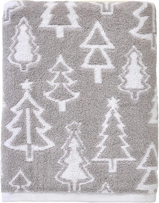 SKL Home Christmas/Winter Mod Tree 100% Cotton Premium Bath Towel, 500 GSM, Soft & Absorbent, Reversible Jacquard, Decorative, Gray