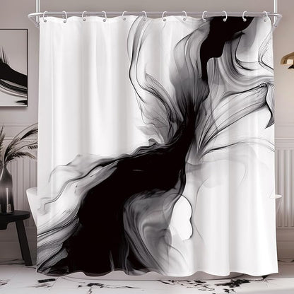 Cinbloo Black and White 72Wx78H Shower Curtain Abstract Modern Ombre Grey Minimalist Marble Elegant Ink Texture Neutral Simple Aesthetic Bathroom Curtain Set Man Bath Bathroom Accessories Decor