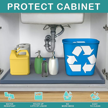 URMONA Waterproof Silicone Under Sink Mat 28'' x 19'' Shelf Liner for Kitchen and Bathroom, Cabinet and Counter Protector, Storage and Organizers, Litter Mat, Pet Cat Puppy Essentials(Khaki)