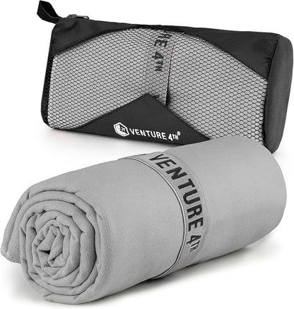 VENTURE 4TH Quick Dry Towel. Microfiber Travel Towel Ideal for Camping, Hiking, Backpacking, Gym. Lightweight & Fast Drying Travel Towels for Body. Compact & Easy to Pack - Light Gray Large