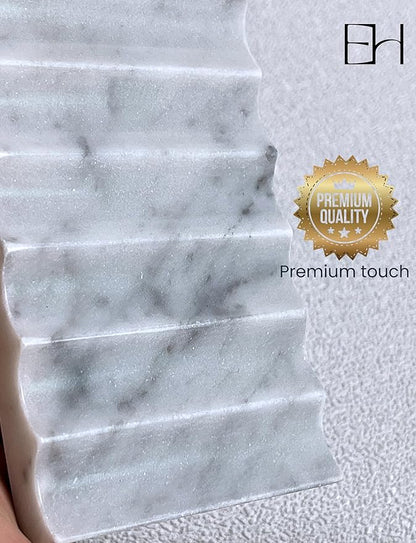 Marble Soap Dish - Soap Dish for Shower, Shower Bar Soap Holder, Real Marble Bathroom Tray, Decorative Stone Soap Dish with Drainage (Calacatta White, Sharp Wave)