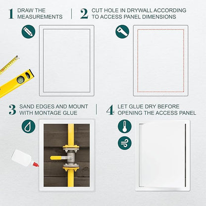 10" x 13" White Plastic Access Panel. Service Shaft Door Panel. Plumbing, Electricity, Heating, Alarm Wall Access Panel for Drywall. Bathroom Services Access Hole Cover.