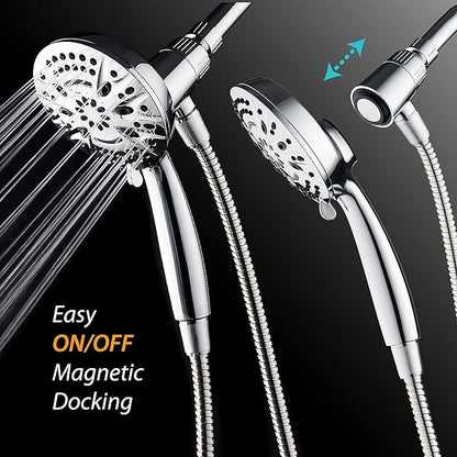 AquaDance New Magnetic Guidance Docking System - High-Pressure 8-setting Handheld Shower Head with Giant 5 inch Face, Magnetic Bracket, Extra-long 72 inch Stainless Steel Hose/All Chrome Finish