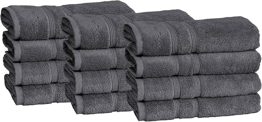 Mosobam Luxury Turkish Set of 12 Hand Towels 16X30 Charcoal Gray (Dark Grey) 700 GSM Bamboo Viscose & Aegean Turkish Combed Cotton
