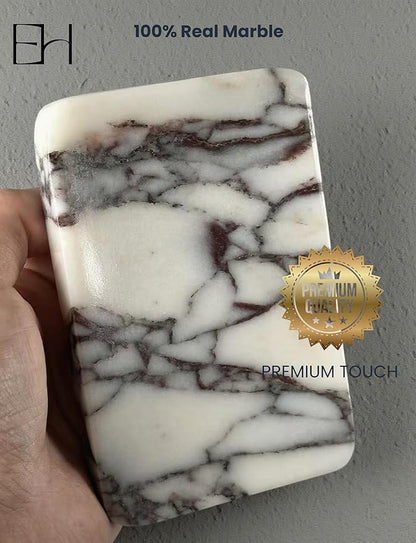 Real Marble Soap Dish - Soap Dish for Shower, Shower Bar Soap Holder, Marble Dish for Bathroom Kitchen, Decorative Stone Soap Dish with Drainage (Calacatta Viola P, Rectangular)