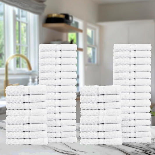 Ample Decor 100% Cotton Washcloths Set of 50 - Highly Absorbent, Popcorn Textured - Mulaayam Collection - White 12 X 12 Inch