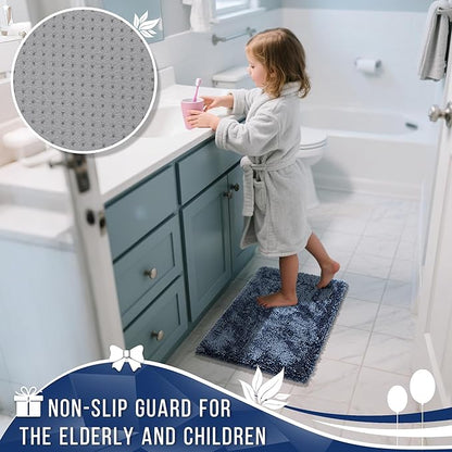 Yimobra Long Bathroom Rug Non Slip 44x24 Inch, Extra Thick Soft Absorbent Chenille Bath Mat, Machine Washable Bath Rugs for Bathroom Floor, Tub and Shower, Home Decor Accessories, Light Blue