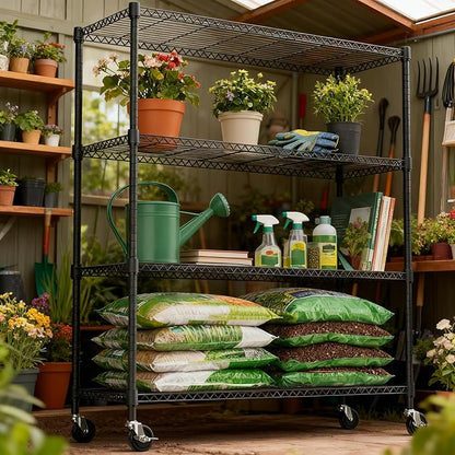 4 Tiers Shelf 1400 lbs Steel Storage Shelving Utility Shelving Unit Steel Organizer Wire Rack for Home,Kitchen,Office,Garage Black 17.7" D x 47.2" W x 62.7" H