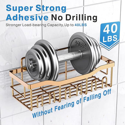 EUDELE Shower Caddy 2 Pack, Adhesive Organizer for Bathroom Storage, Home Decor & Kitchen, No Drilling, Rustproof Stainless Steel Shelf, Bathroom Decor Sets