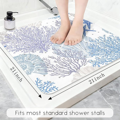 Bathtub Mat Non Slip, Square Bath tub Mat Shower Floor Mat with Suction Cups for Adults Kids Elderly 21 X 21 Inch
