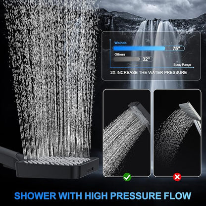 Shower Faucet Set, 10" Ceiling Mount Rainfall Shower System with 10'' Top Head+6'' Side Head and Multi-function Handheld Head Push Button Diverter Shower Faucet Trim Kit Matte Black