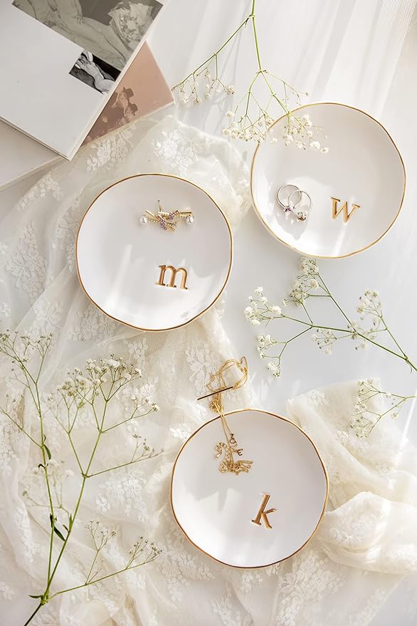 COLLECTIVE HOME - Ceramic Jewelry Tray, Decorative Trinket Dish for Rings Earrings Necklaces Bracelet Watch Keys, Birthday Mother's Day Christmas Gift for Women, 4.75", White Surface (Y)
