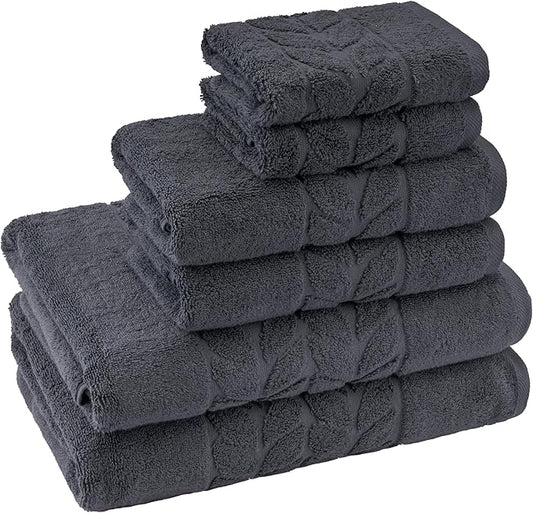 BAGNO MILANO Organic Turkish Cotton Bath Towels, Luxury Jacquard Collection, Certified Organic Highly Absorbent, Soft-Plush Towel Set (Charcoal, 6 Pcs Towel Set)