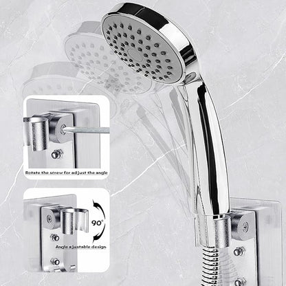 2PCS Shower Head Holder,Strong Adhesive Shower Holder,Adjustable Shower Wand Holder with 2 Hanger Hooks,Handheld Shower Head Wall Mount Bracket,Shower Holder Adapter For Bathing,Bathroom,No Drill Need
