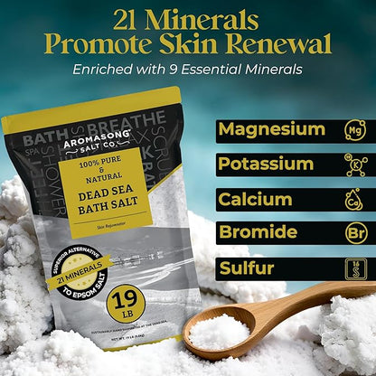 Aromasong Dead Sea Salt - Spa Bath Salt - Bulk 19 Lb Pack of 78 (1482 Lbs Total) Fine Grain - 100% Pure - Better Absorbing Than Epsom Salt - Soak for Women & Men for Skin Issues and Relaxation