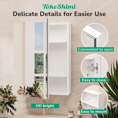 TokeShimi 64x32 Bathroom Medicine Cabinet with Mirror Tempered, Aluminum White Mirrored Medicine Cabinet Recessed or Surface Mount with Adjustable Storage Metal for Modern Farmhouse