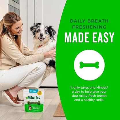 Minties Dental Chews for Dogs, 24 Count, Vet-Recommended Mint-Flavored Treats for Large Dogs Over 50 lbs, Dental Bones Clean Teeth, Fight Bad Breath, and Removes Plaque and Tartar