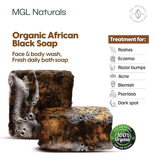 Raw African Black Soap 2.2 lb from Ghana, Africa | Vegan & Organic | Face and body deep cleanse wash. 35.3oz | 2.2 lb | 1kg