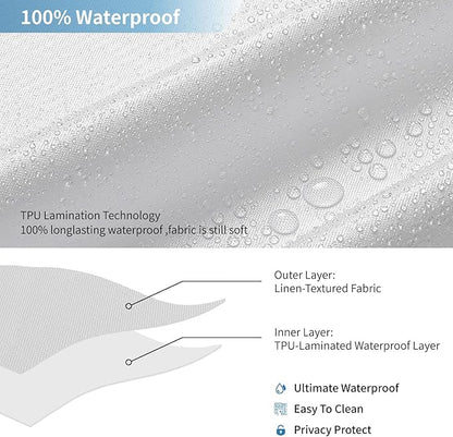 2-in-1 Waterproof Extra Long Fabric Shower Curtain or Liner,Linen Textured,96 Inch Breathable TPU & Washable Bathroom Shower Curtain Set with 12 Plastic Hooks,Modern,72"x96",White