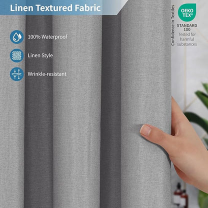 2-in-1 Waterproof Long Fabric Shower Curtain or Liner,Linen Textured,78 Inch Breathable TPU & Washable Bathroom Shower Curtain Set with 12 Plastic Hooks,Modern,72"x78" Grey