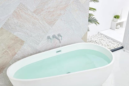 SITGES High Flow Chrome Wall Mount Bathtub Faucet with Two Level Handles,Extra-Long 10.5" Spout Reach Solid Brass Wall Tub Filler with Rough-in Valve Included