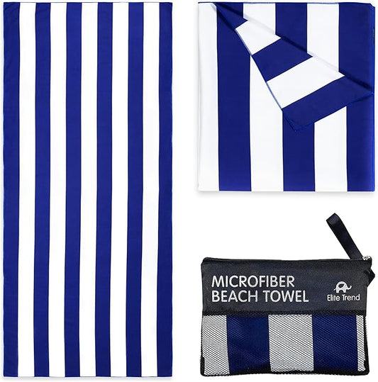 Elite Trend Microfiber Beach Towel for Adults with Bag - Large 63x31 inch - Lightweight Sand Free Quick Dry Towel for Travel, Swimming, Yoga, Camping (Cabana Navy)