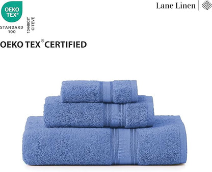 LANE LINEN Bathroom Towels Set of 18 – Zero Twist, 100% Mercerized Cotton, 6 Bath, 6 Handtowel & 6 Washcloths, Luxury Hotel Design, Perfect for Salon & Guests, Machine Washable – Cerulean Blue