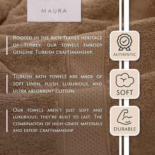 Maura Exquisite 4-Piece Turkish Bath Towel Set: Ultra-Soft, Thick, and Plush Towels for a Premium Hotel Experience in Timeless Classic Brown Elegance, Extra Large 30"x56"