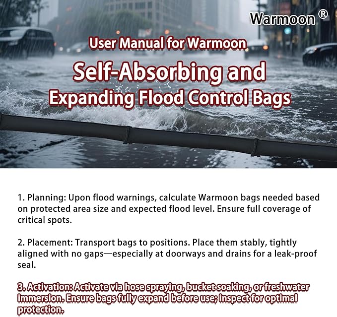 Self-Absorbing Reusable Flood Bags with Handles - Evenly Distributed Absorbents, Multiple Lengths - Home/Garage/Commercial Protection (5ft (Pack of 2) - with Handles)
