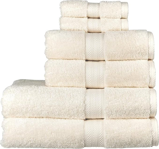 Christy Renaissance 6 Piece Towel Set | Parchment Off-White | 100% Egyptian Cotton | Luxuriously Soft and Super Absorbent | 675 GSM | 2 Bath Towels 2 Hand Towels 2 Face Cloths