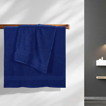BELZZI Home Ultra Soft 4 Pack Oversized Bath Towel Set 27x54, Cotton Compact Bath Towels, Highly Absorbant Eco-Friendly Quickdry & Lightweight Towel, Ideal for Gym Travel Camp Pool - Navy Blue