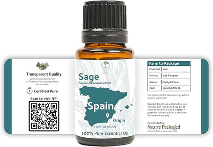 Sage Essential Oil - Direct from Essential Oils SL Spain - Steam Distilled - Aceite Esencial de Salvia for Aromatherapy, Massage, Diffuser, DIY Candle and Soap Making - 8oz