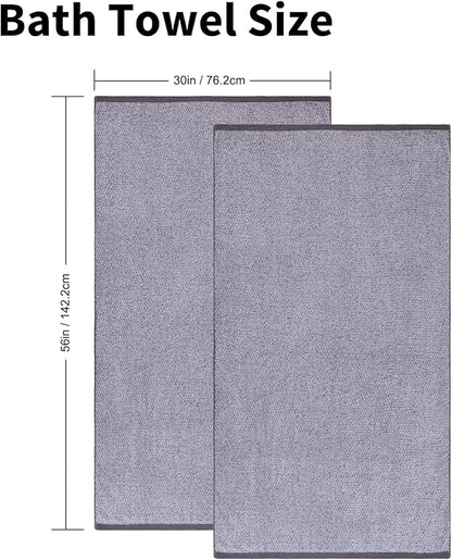 Everplush Oversized Bath Towel – 2 Pieces, Super Soft & Highly Absorbent, Quick-Drying, Generously Sized & Thick. Perfect for Bathroom, Pool, Swimming Use. (Grey, 30" x 56" 2PK)