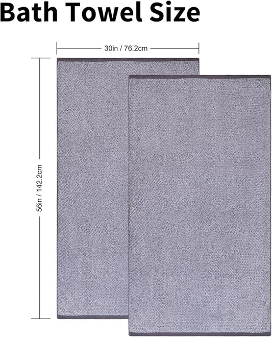 Everplush Oversized Bath Towel – 2 Pieces, Super Soft & Highly Absorbent, Quick-Drying, Generously Sized & Thick. Perfect for Bathroom, Pool, Swimming Use. (Grey, 30" x 56" 2PK)