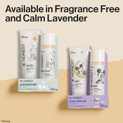 The Honest Company 2-in-1 Cleansing Shampoo + Body Wash and Face + Body Lotion Bundle + Disney Design | Gentle for Baby | Dermatologist Tested | Sensitive Fragrance Free, 18.5 fl oz