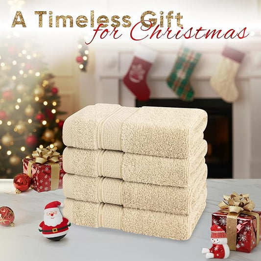 American Soft Linen Salem Washcloth Sets, 4 Piece Luxury 600 GSM 100% Cotton Washcloths for Bathroom, 13x13 inches Washrags Premium Quality Hand Face Towels, Beige