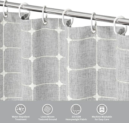 MitoVilla Grey Boho Small Stall Shower Curtain Set 36 x 72, Half Size Narrow Polyester Linen Fabric Shower Curtains for Farmhouse Bathroom Decor, Light Grey