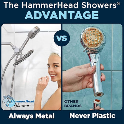 HammerHead Showers® Solid Metal Dual Shower Head Combo – BRUSHED NICKEL – 8 Inch Rainfall High Flow Shower Head & Handheld Shower Head High Pressure with Hose 6ft - Hotel-Like Double Shower Heads