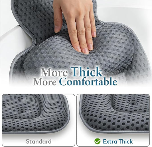 Bath Pillows for Tub, Cozy Bathtub Cushion for Head and Neck with Soft 3D Mesh Fabric and 54 Non-Slip Suction Cups, Relaxing Tub and Shower Accessories Spa Gift Gray Extra Thick