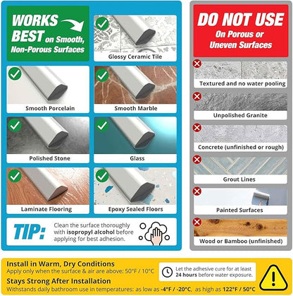 Shower Threshold Water Dam Barrier 100" - White Collapsible Shower Water Blocker - Guard for Walk in Shower - Water Guard Stopper for Floor - Shower Door Water Blocker - Triangular - By Hippo Dam