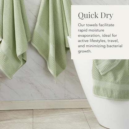 NY Loft 100% Cotton Towel Set 6 Piece Towel Set | Super Soft & Absorbent Quick-Dry 2 Bath Towels 2 Hand Towels & 2 Washcloths |Textured and Durable Cotton | Trinity Collection (6 Piece Set, Sage)
