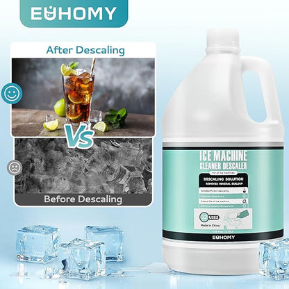 EUHOMY 32 Uses Ice Machine Cleaner Descaler (1 Gallon / 3.75L), 128 Fl OZ Ice Maker Cleaner, Ideal Universal Descaling Solution for All Brands Ice Maker, Single Use Coffee and Espresso Machines