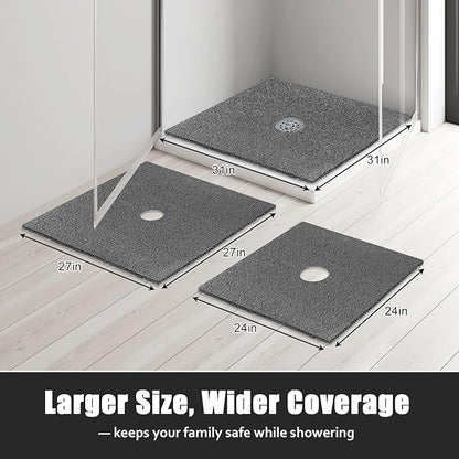 Square Shower Mat Non Slip: 31x31 Inch Extra Large Shower Floor Mat with Drain Hole in Middle - Soft PVC Loofah Bath Mat for Shower - Anti Slip Shower Stall Mat for Elderly and Kids