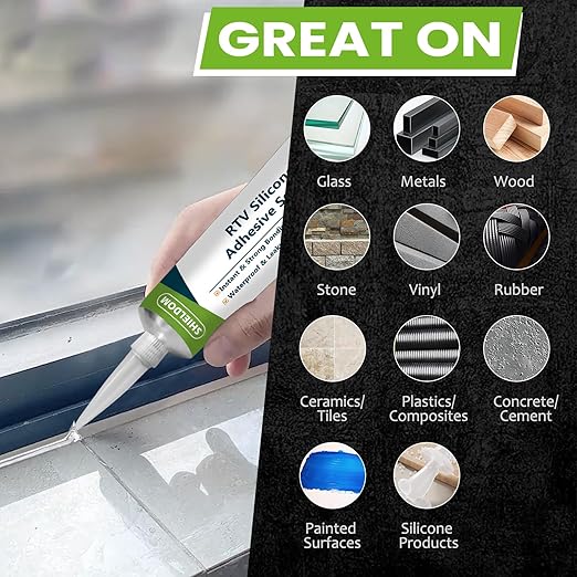 RTV Silicone Sealant Waterproof Seal & Caulk All-Purpose Adhesive Stronger Adhesion, Shrink & Crack Proof Caulking Sealer for Car, Kitchen, Window, Bathroom, Door - Grey 3.4 Fl. Oz.